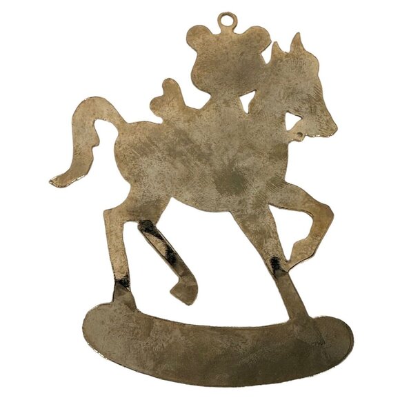 Vintage 1979 G Duchin Etched 1984 Brass Rocking Horse Bear Christmas Ornament - Picture 2 of 4